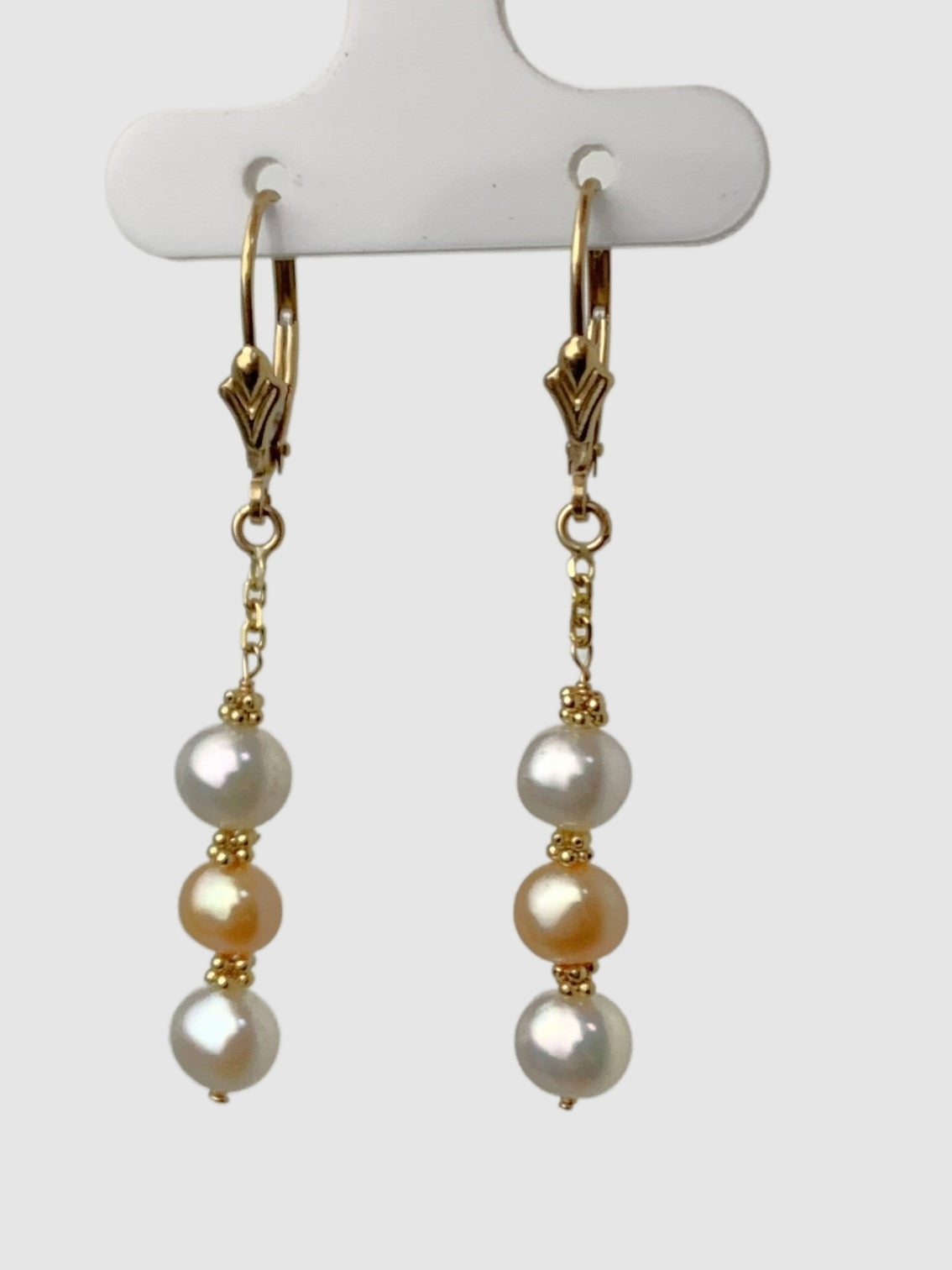 Pearl and Rondelle Drop Earrings in 14KY - EAR-015-WIREPRL14Y-M2