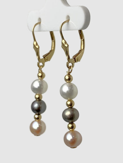 Pearl and Rondelle Drop Earrings in 14KY - EAR-016-WIREPRL14Y-M1