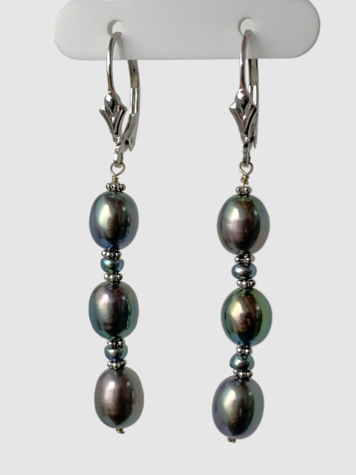 Pearl and Rondelle Bead Drop Earrings in 14KW - EAR-017-WIREPRL14W-BK