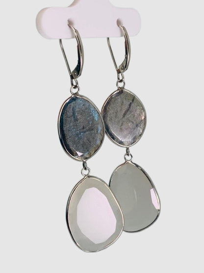 Moonstone and Labradorite Bezel Drop Earrings in 14KY - EAR-063-BZGM14Y-MNLAB