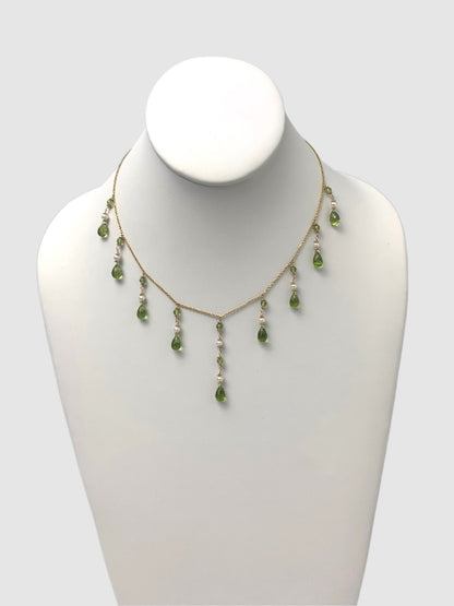 17" Peridot and Pearl Cleopatra Necklace in 14KY - NCK-003-CLEOPRLGM14Y-WHPD-17