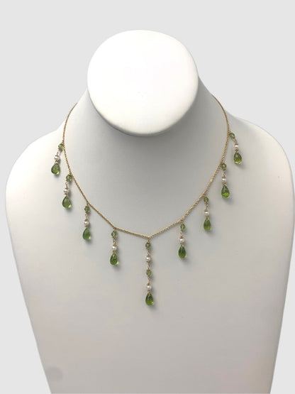 17" Peridot and Pearl Cleopatra Necklace in 14KY - NCK-003-CLEOPRLGM14Y-WHPD-17