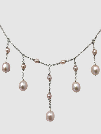 16" Pink Pearl Cleopatra Necklace in 14KW - NCK-006-CLEOPRL14W-PK-16