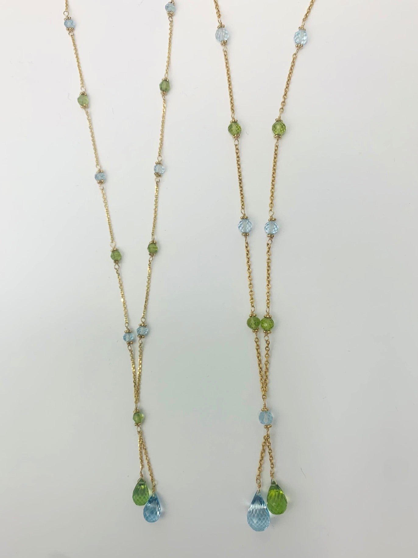 15" - 17" Peridot and Blue Topaz Lariat Necklace in 14KY - NCK-020-LARGM14Y-PDTBT-16