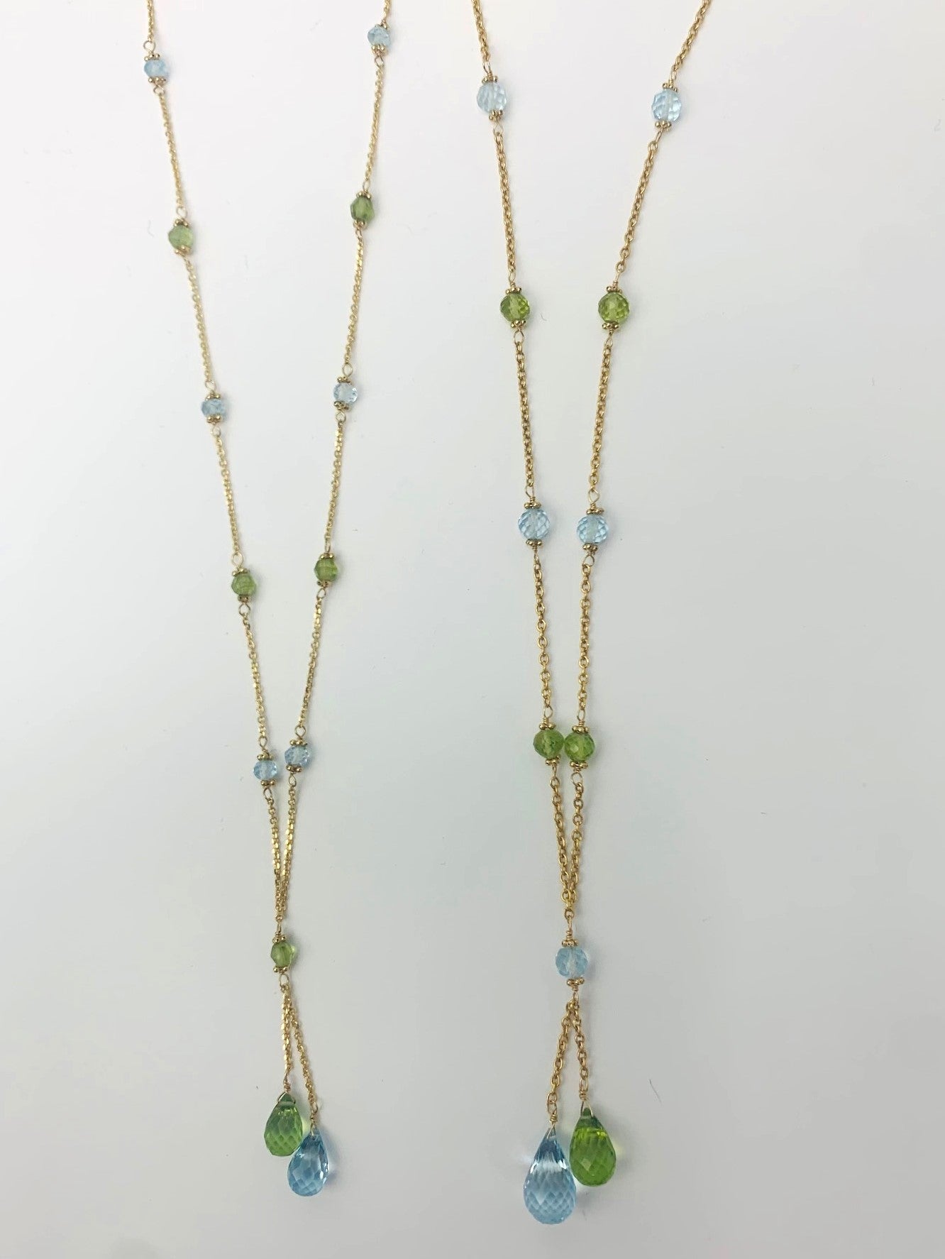 15" - 17" Peridot and Blue Topaz Lariat Necklace in 14KY - NCK-020-LARGM14Y-PDTBT-16