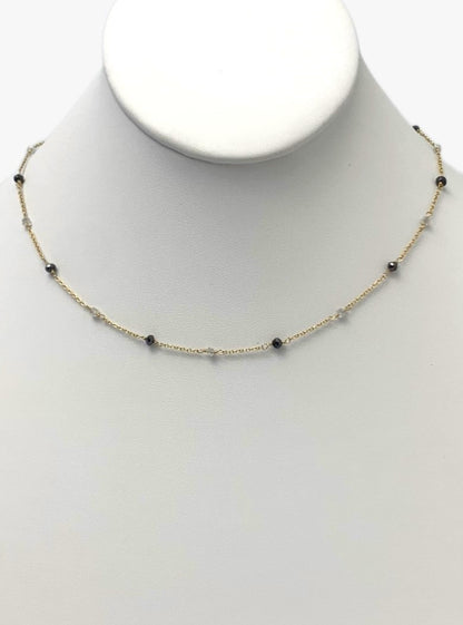 15.5" - 16.5" Black and Grey Diamond Bead Station Necklace in 18KY - NCK-025-TNCDIA18Y-BLKGRY-15.5 5.10ctw