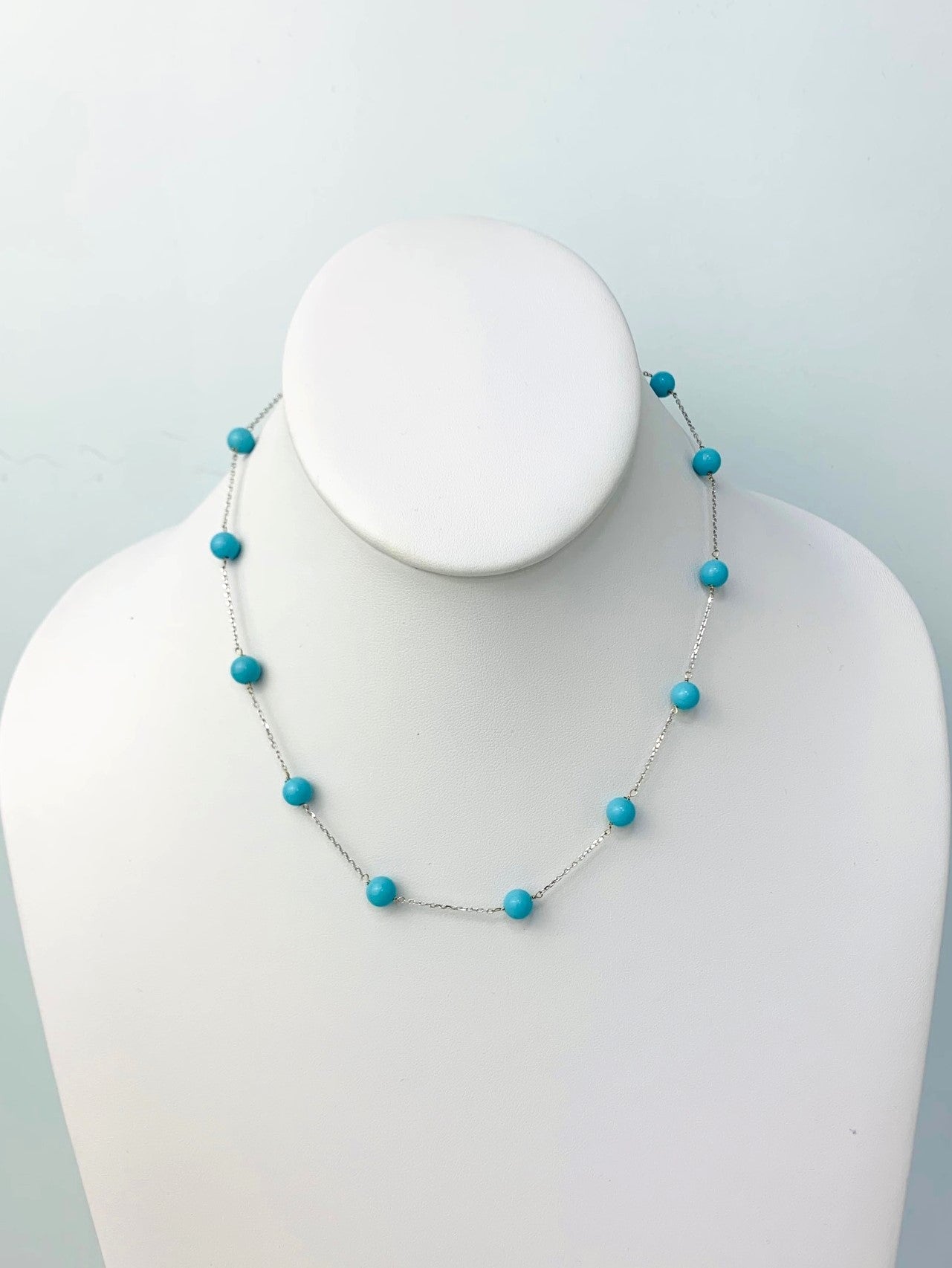 16" Turquoise Station Necklace in 14KW - NCK-049-TNCGM14W-TQ-16-02779