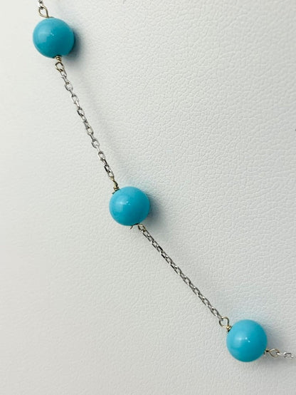 16" Turquoise Station Necklace in 14KW - NCK-049-TNCGM14W-TQ-16-02779
