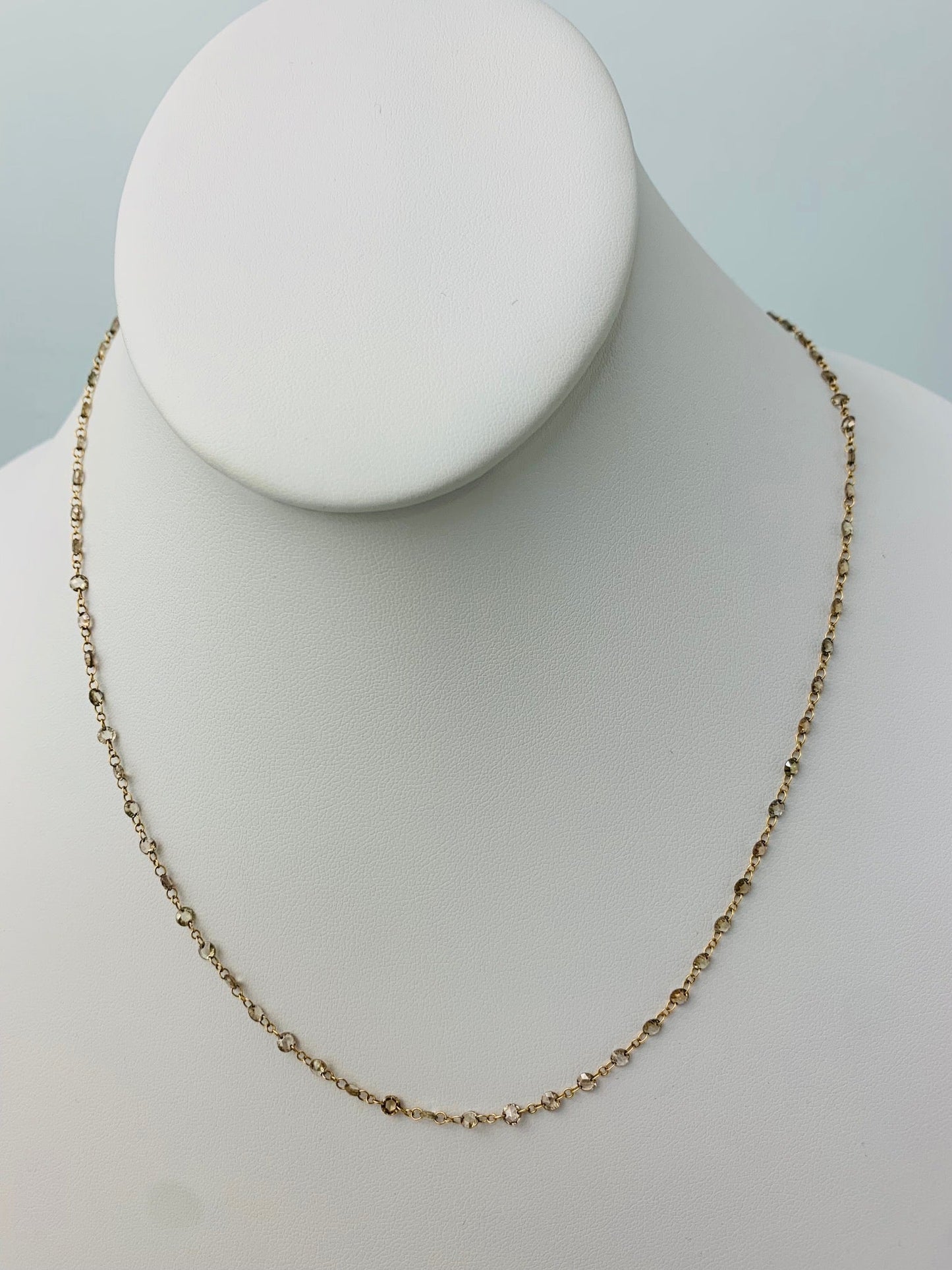 23.5" Rose-Cut Brown Diamond Drilled Rosary Necklace in 18KY - NCK-059-DRLDIA18Y-BRN-23.5 7.50ctw
