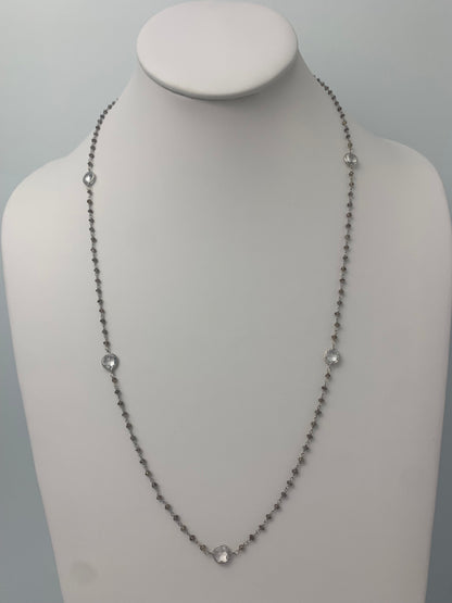 39" Brown Diamond Rosary Necklace with White Sapphire Stations in 14KW - NCK-075-ROSDIAGM14W-BRNWS- 39 13.30ctw