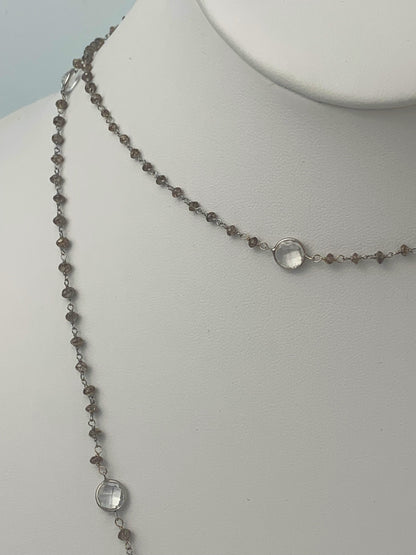 39" Brown Diamond Rosary Necklace with White Sapphire Stations in 14KW - NCK-076-ROSDIAGM14W-BRNWS-39 19ctw