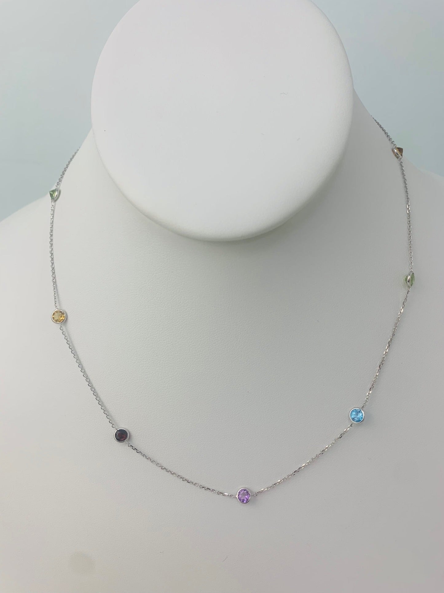 18" 4mm 9 Station Round Multicolored Bezel Necklace in 14KW - NCK-171-BZGM14W-MLTI-18-4-03161