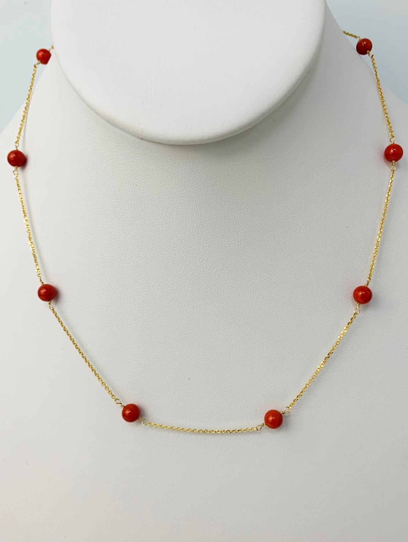 16" Coral Station Necklace in 14KY - NCK-229-TNCGM14Y-CRL-16