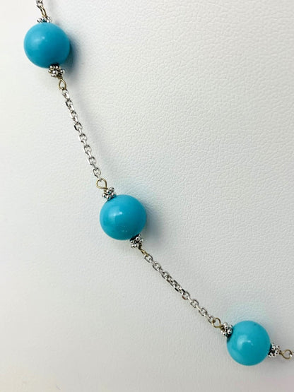 16-17" Turquoise Station Necklace in 14KW - NCK-233-TNCGM14W-TQ-17