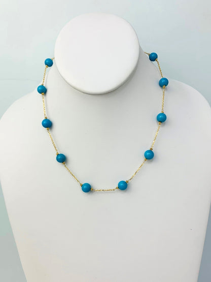 16-17" Turquoise Station Necklace in 14KY - NCK-233-TNCGM14Y-TQ-17