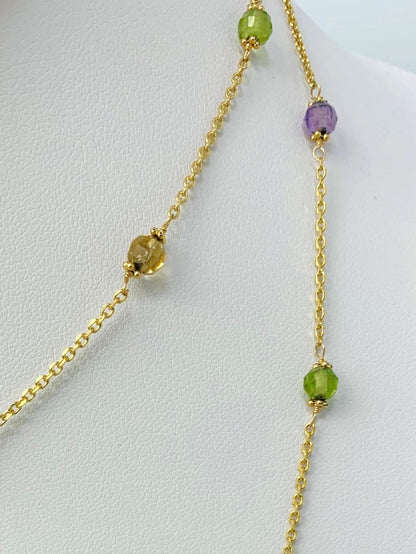 36" Citrine, Peridot, And Amethyst Station Necklace in 14KY - NCK-239-TNCGM14Y-MLTI-36