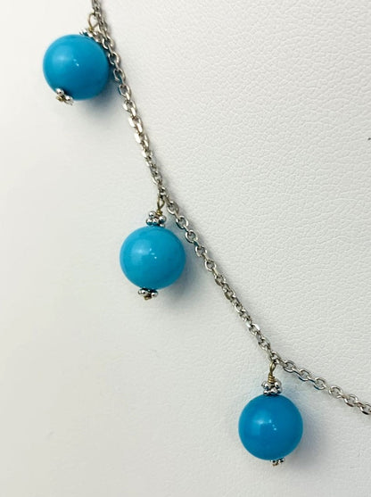 16"-17" Turquoise Dangly Necklace in 14KW - NCK-243-DNGGM14W-TQ-16