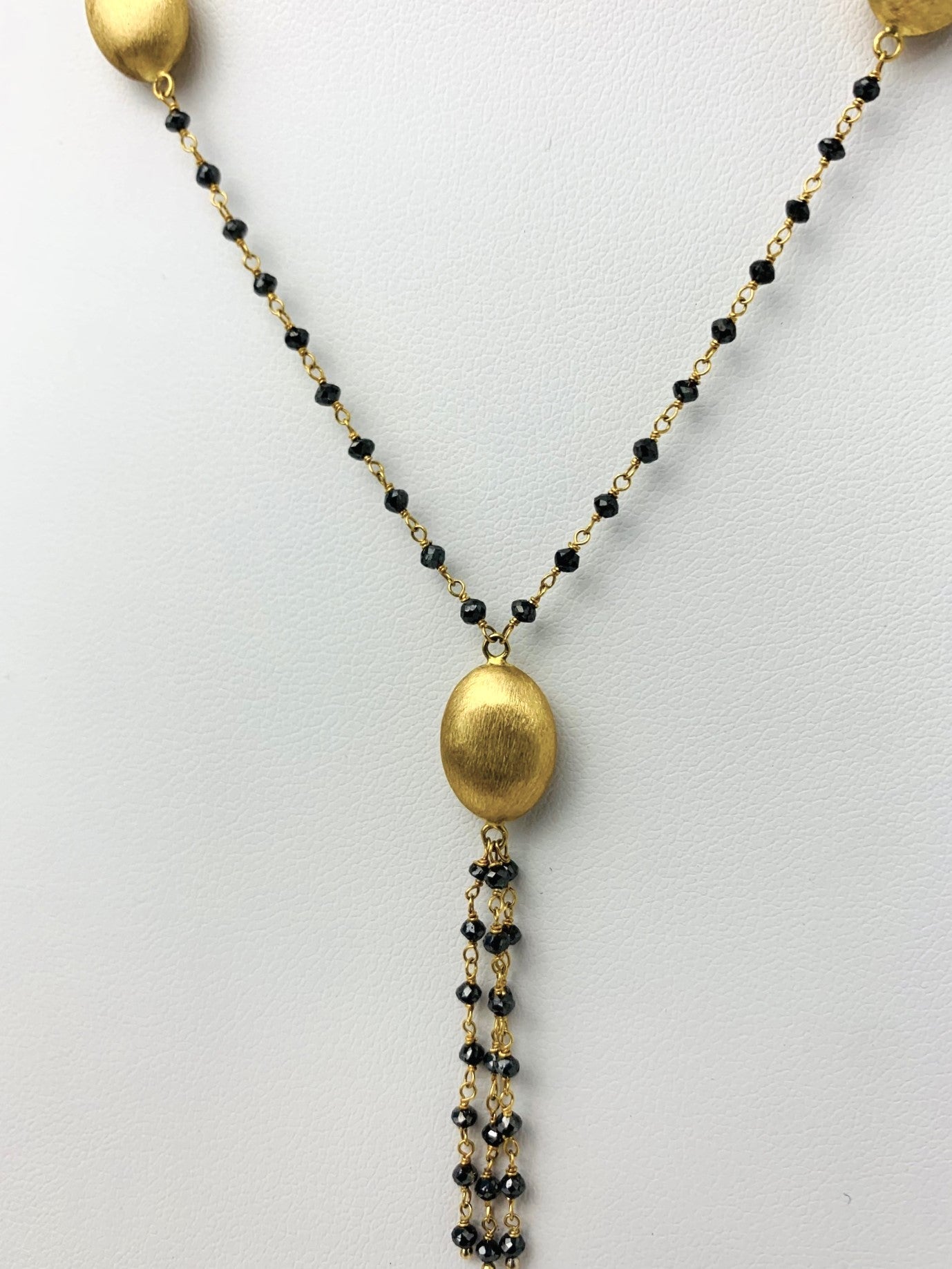 18" Black Diamond Rosary Tassel Necklace in 14KY - NCK-246-ROSDIA14Y-BK-18 7.49ctw
