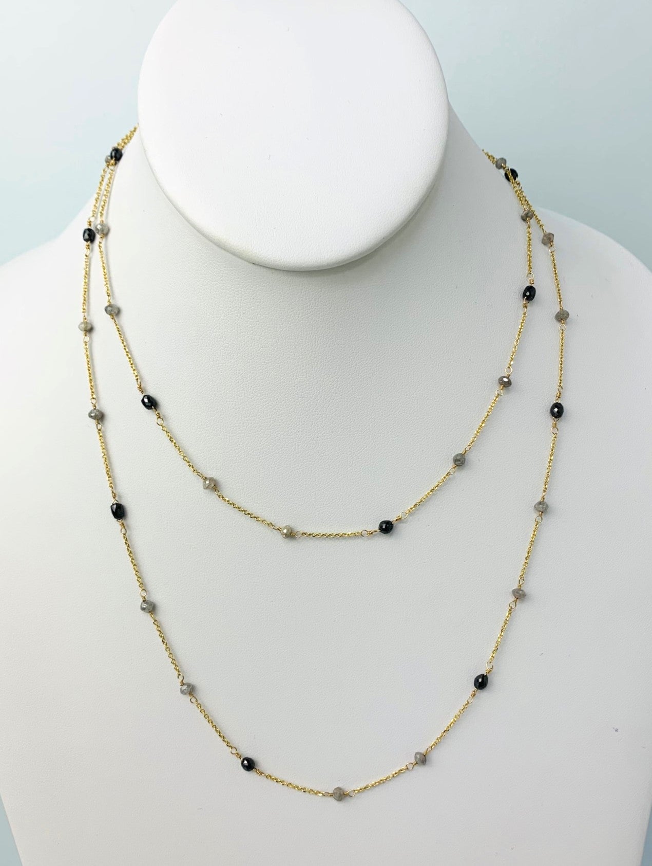36" Black And Grey Diamond Station Necklace in 14KY - NCK-282-TNCDIA14Y-GRYBK-36 7.70ctw