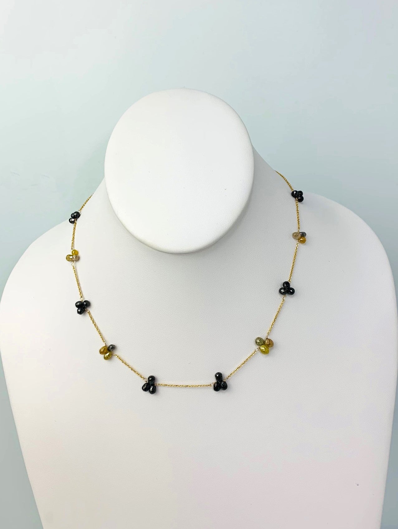 17"-18" Black And Brownish Yellow Diamond Cluster Station Necklace in 18KY - NCK-294-TNCDIA18Y-YLBK-18 18ctw