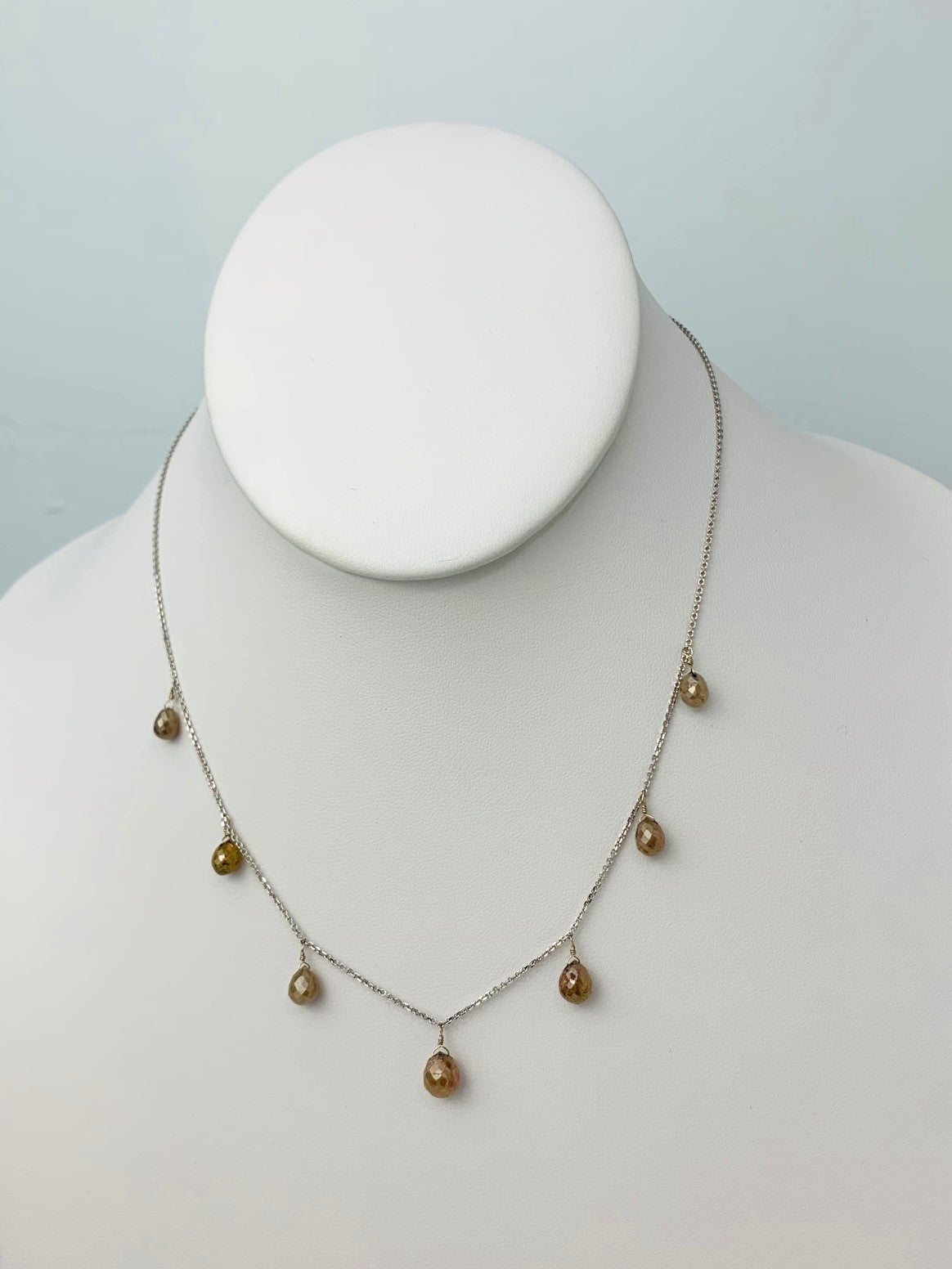 16" Rustic Brown Diamond Briolette Dangle Necklace in 18KW - NCK-300-DNGDIA18Y-BRN-16 7.5ctw