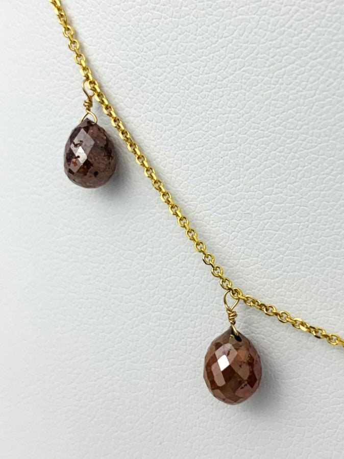 16" Rustic Red Diamond Briolette Dangle Necklace in 18KY - NCK-301-DNGDIA18Y-RED-16 7.5ctw