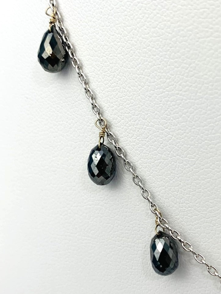 15" Black Diamond Dangle Necklace in 14KW - NCK-305-DNGDIA14W-BK-15 13ctw
