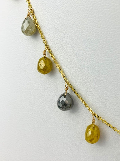16" Grey And Yellow Diamond Briolette Dangle Necklace in 14KY - NCK-309-DNGDIA14Y-GRYYL-16 16ctw