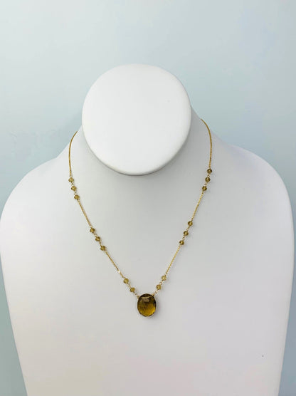 16-17" Honey Quartz Station Necklace With Oval Center in 14KY - NCK-380-TNCGM14Y-HQ-17