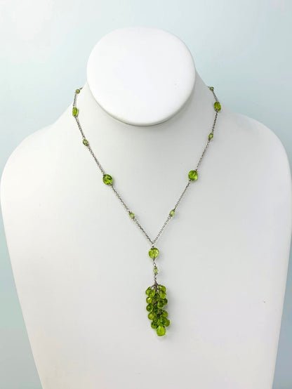 16-17" Peridot Station Necklace With Tassel Center in 14KW - NCK-400-TASSGM14W-PDT-17