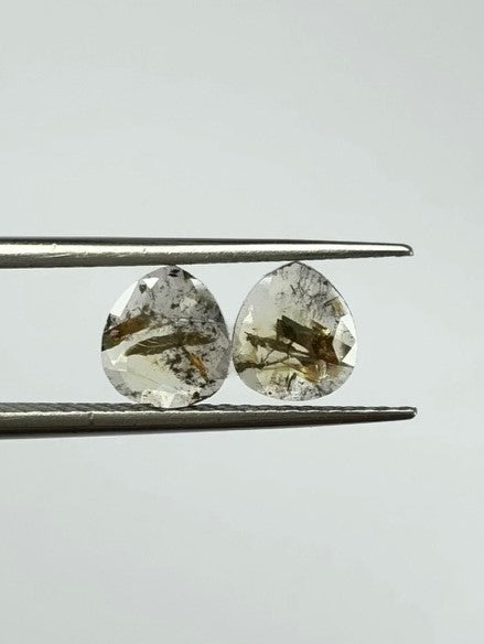 Pair Of Pear Yellow And Brown Salt + Pepper Diamond Rose Cut - 0.75cts - 01607