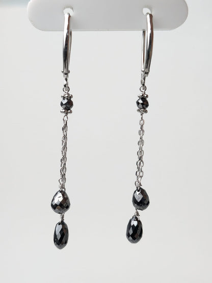 Black Diamond  Lariat Earrings in 14K Gold