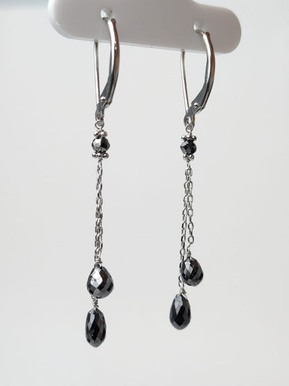 Black Diamond  Lariat Earrings in 14K Gold