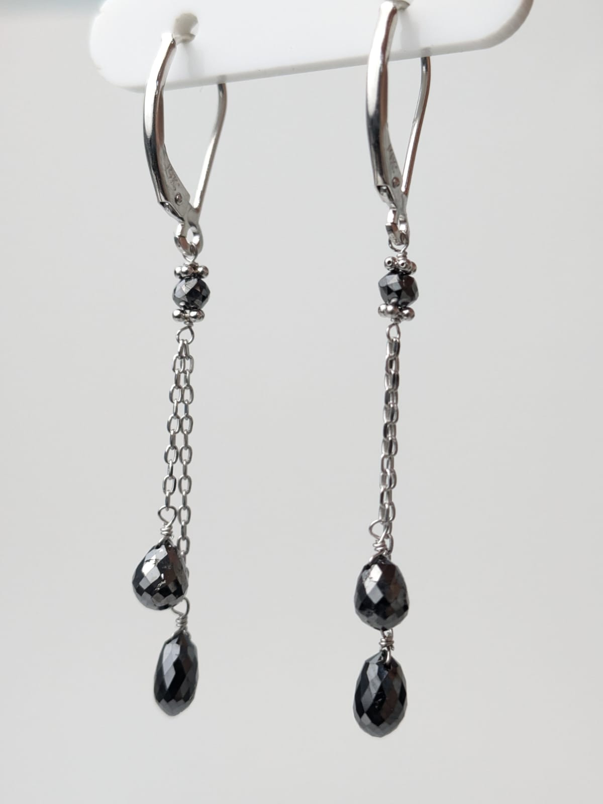 Black Diamond  Lariat Earrings in 14K Gold