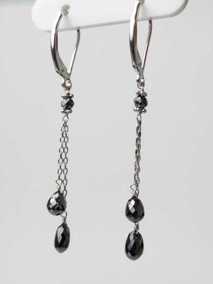 Black Diamond  Lariat Earrings in 14K Gold