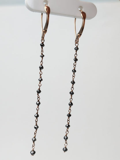 Black Diamond Drop Earrings in 14KY, 14KW, and 14KR