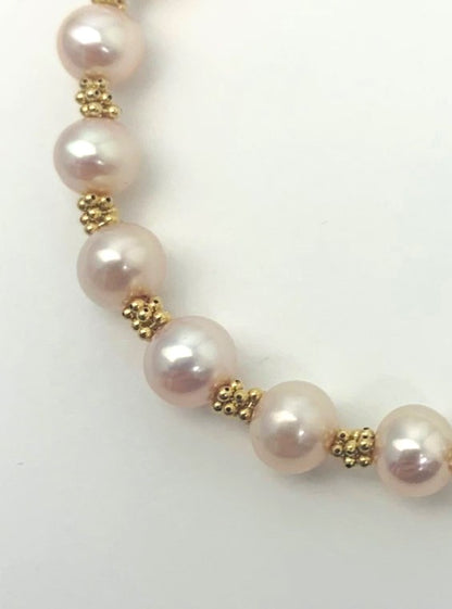 Clearance Sale! - Pink Pearl and Rondelle Bracelet in 14KY - BRC-003-CRDPRL-14Y-PK