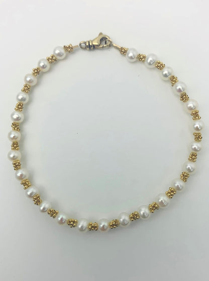 White Pearl and Rondelle Bracelet in 14KY - BRC-003-CRDPRL-14Y-WH