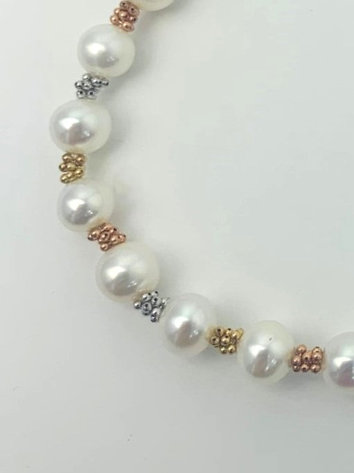 Clearance Sale! - White Pearl and Gold Rondelle Bracelet in 14K - BRC-003-CRDPRL-14M-WH-7