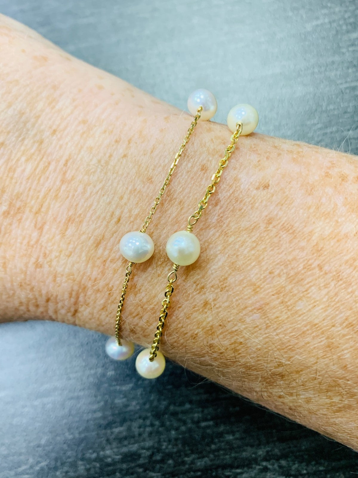 White Pearl Station Bracelet in 14KY - BRC-005-TNCPRL-14Y-WH