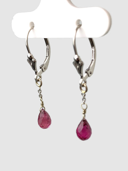 Pink Tourmaline Briolette Drop Earrings in 14KW - EAR-009-DRPGM14W-PTM