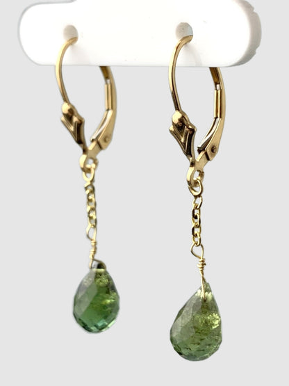 Green Tourmaline Briolette Drop Earrings in 14KY - EAR-010-DRPGM14Y-GTM