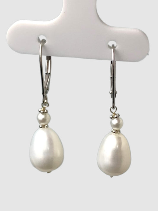 Pearl and Rondelle Bead Drop Earrings in 14KW - EAR-018-WIREPRL14W-WH