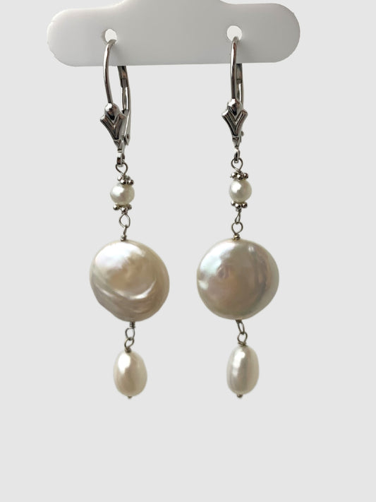 Pearl 3 Station Drop Earrings in 14KW - EAR-023-3DRPPRL14W-MD-WH