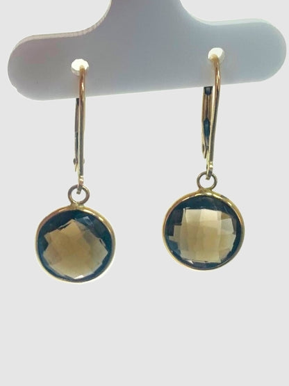 Smokey Quartz Round Bezel Earring in 14KY - EAR-035-BZGM14Y-SQ