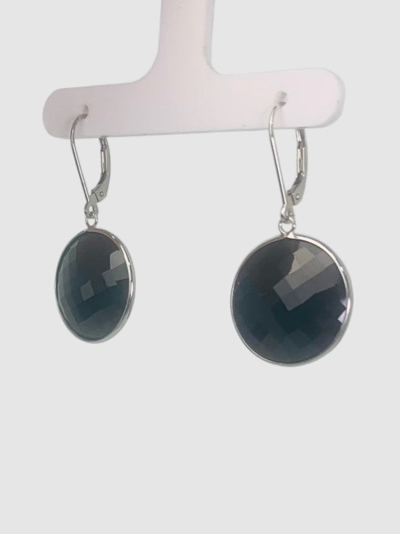 Onyx Round Bezel Earrings in 14KW - EAR-040-BZGM14W-OX-18