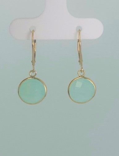 Chalcedony Round Bezel Earrings in 14KY - EAR-041-BZGM14Y-CAL