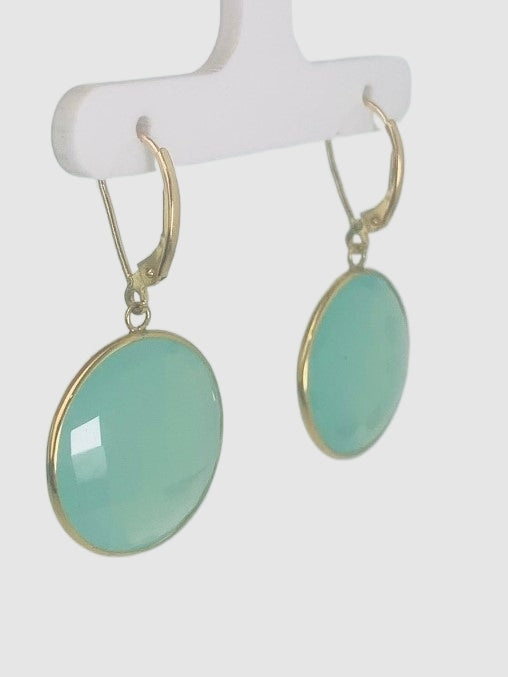 Chalcedony Round Bezel Earrings in 14KY - EAR-041-BZGM14Y-CAL