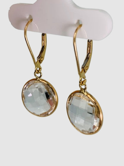 Crystal Quartz Round Bezel Earrings in 14KY - EAR-043-BZGM14Y-CRY