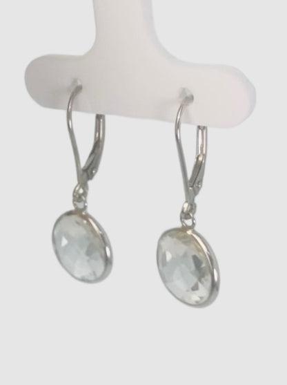 Crystal Quartz Round Bezel Earrings in 14KW - EAR-043-BZGM14W-CRY